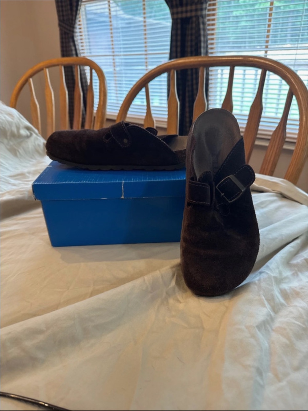 Dark Brown Suede Buckle Slip-On Clog